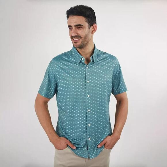 Men's JACHS NY Short Sleeve 4-Way Stretch Knit Performance Shirt, NWT, Green, L - Picture 1 of 4